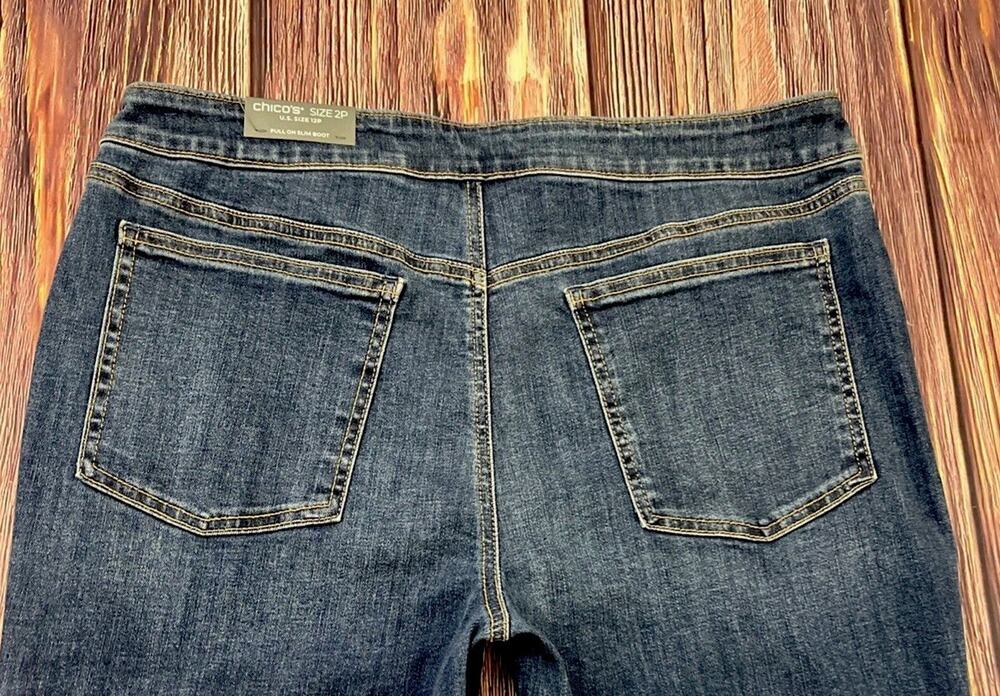 New NWT Chicos Pull On Jeans Size 2P (US 12P) Pull-on Slim Boot Denim Stretch